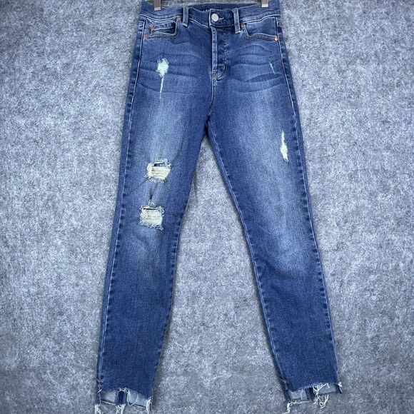 Level 99 Jeans Women 26 Straight Slim Thrashed Ripped Button Fly Anthropologie - Picture 1 of 7